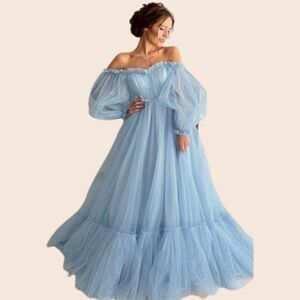 Hebeos A-line Off Shoulder Burgundy Tulle Princess Gown Size 4